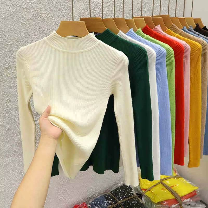 Knitted Sweater Women Pullovers New Long Sleeve Mock Neck Black Knit Sweater Pullover Women Tops Sweaters Sueters De Mujer Q1038