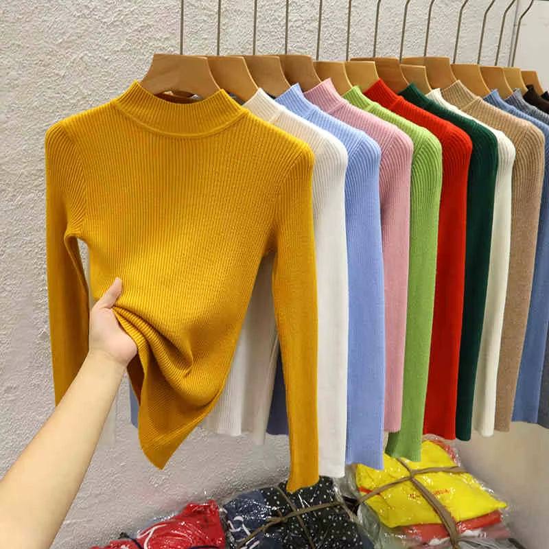 Knitted Sweater Women Pullovers New Long Sleeve Mock Neck Black Knit Sweater Pullover Women Tops Sweaters Sueters De Mujer Q1038