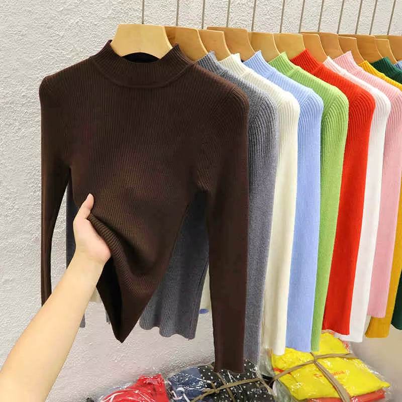 Knitted Sweater Women Pullovers New Long Sleeve Mock Neck Black Knit Sweater Pullover Women Tops Sweaters Sueters De Mujer Q1038