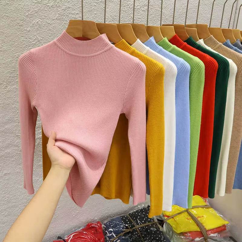 Knitted Sweater Women Pullovers New Long Sleeve Mock Neck Black Knit Sweater Pullover Women Tops Sweaters Sueters De Mujer Q1038