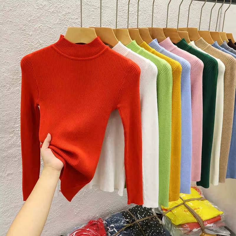 Knitted Sweater Women Pullovers New Long Sleeve Mock Neck Black Knit Sweater Pullover Women Tops Sweaters Sueters De Mujer Q1038