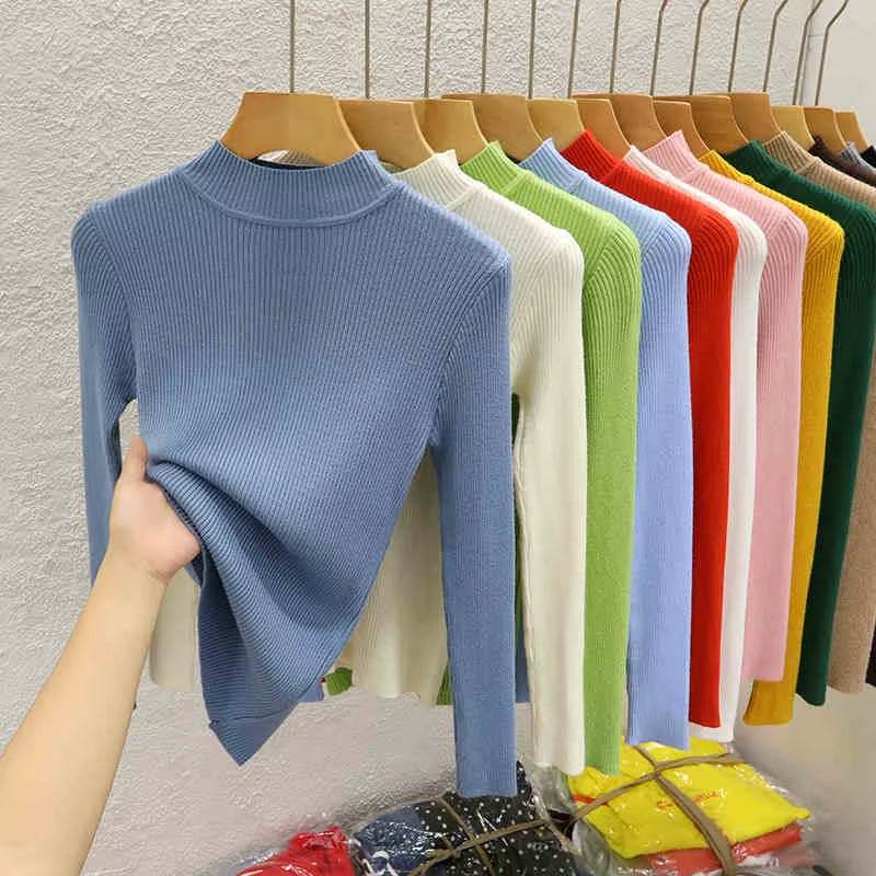 Knitted Sweater Women Pullovers New Long Sleeve Mock Neck Black Knit Sweater Pullover Women Tops Sweaters Sueters De Mujer Q1038