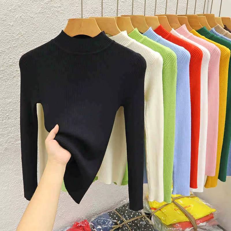 Knitted Sweater Women Pullovers New Long Sleeve Mock Neck Black Knit Sweater Pullover Women Tops Sweaters Sueters De Mujer Q1038
