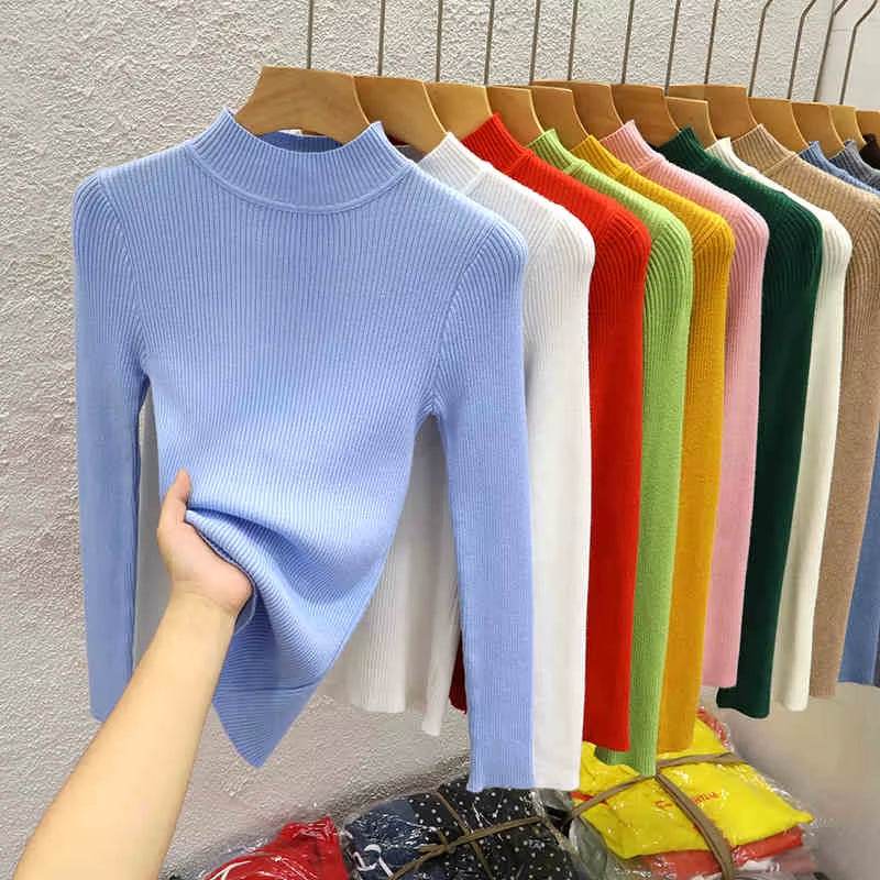 Knitted Sweater Women Pullovers New Long Sleeve Mock Neck Black Knit Sweater Pullover Women Tops Sweaters Sueters De Mujer Q1038