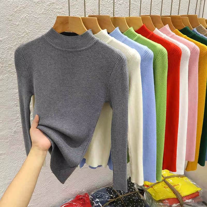 Knitted Sweater Women Pullovers New Long Sleeve Mock Neck Black Knit Sweater Pullover Women Tops Sweaters Sueters De Mujer Q1038